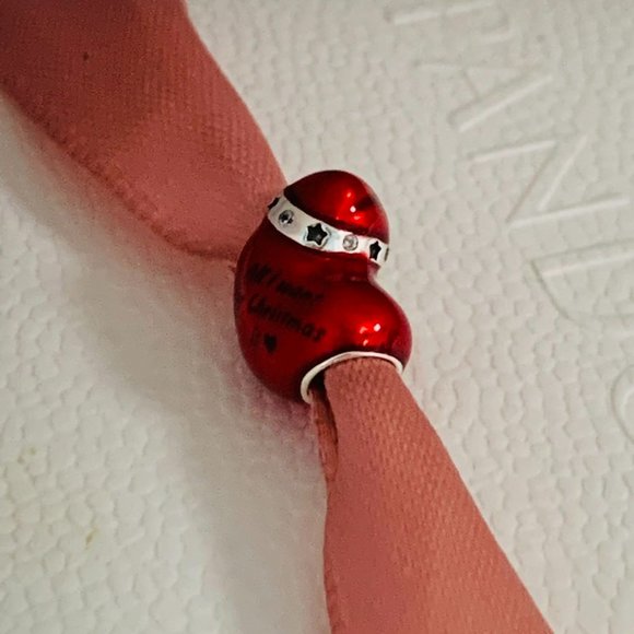 Pandora Metallic Red Christmas Heart Charm All want for Christmas Heart Pendant - Picture 6 of 7